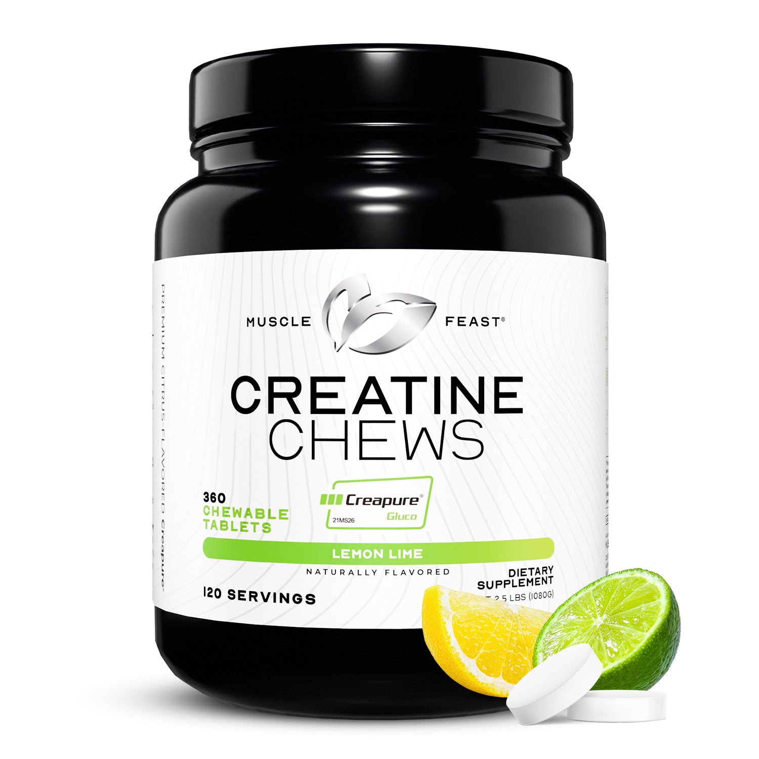 Vegan Creatine Monohydrate, Gluten-Free Creapure Chews, Lemon Lime