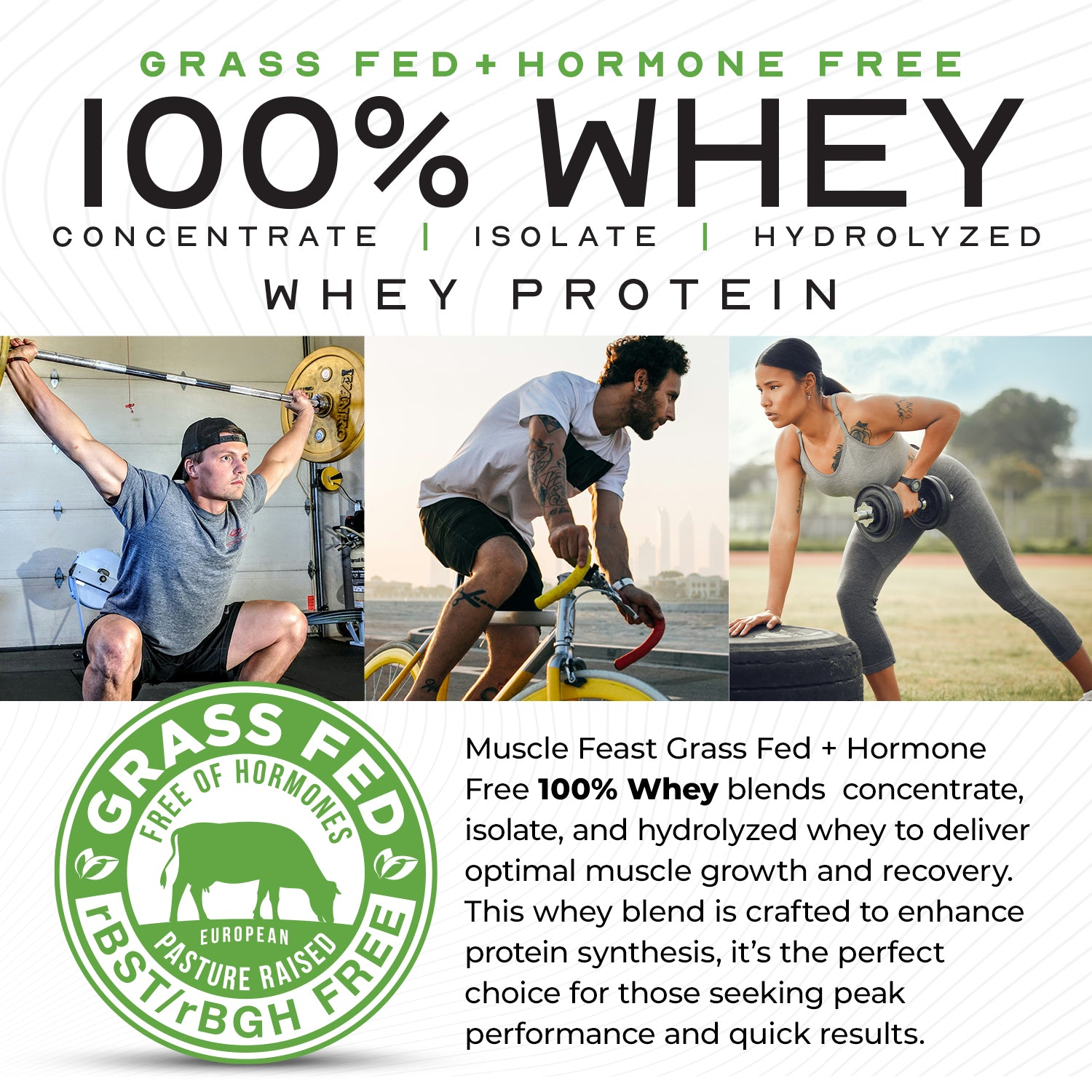 100% Whey, Pasture Raised, Grass Fed, rBST/rBGH and soy Free