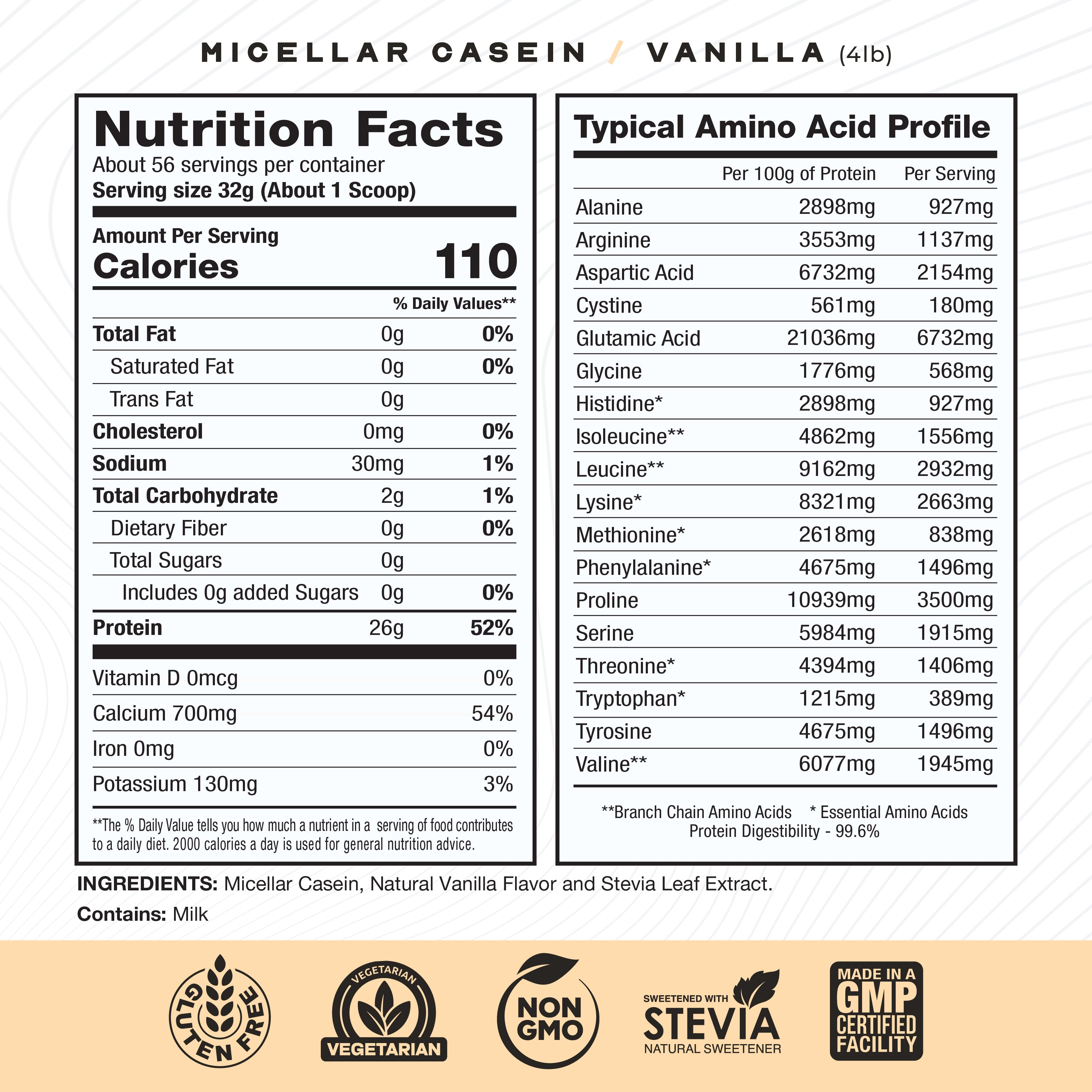 Micellar Casein Protein, All Natural Pasture Raised Hormone Free Soy Free