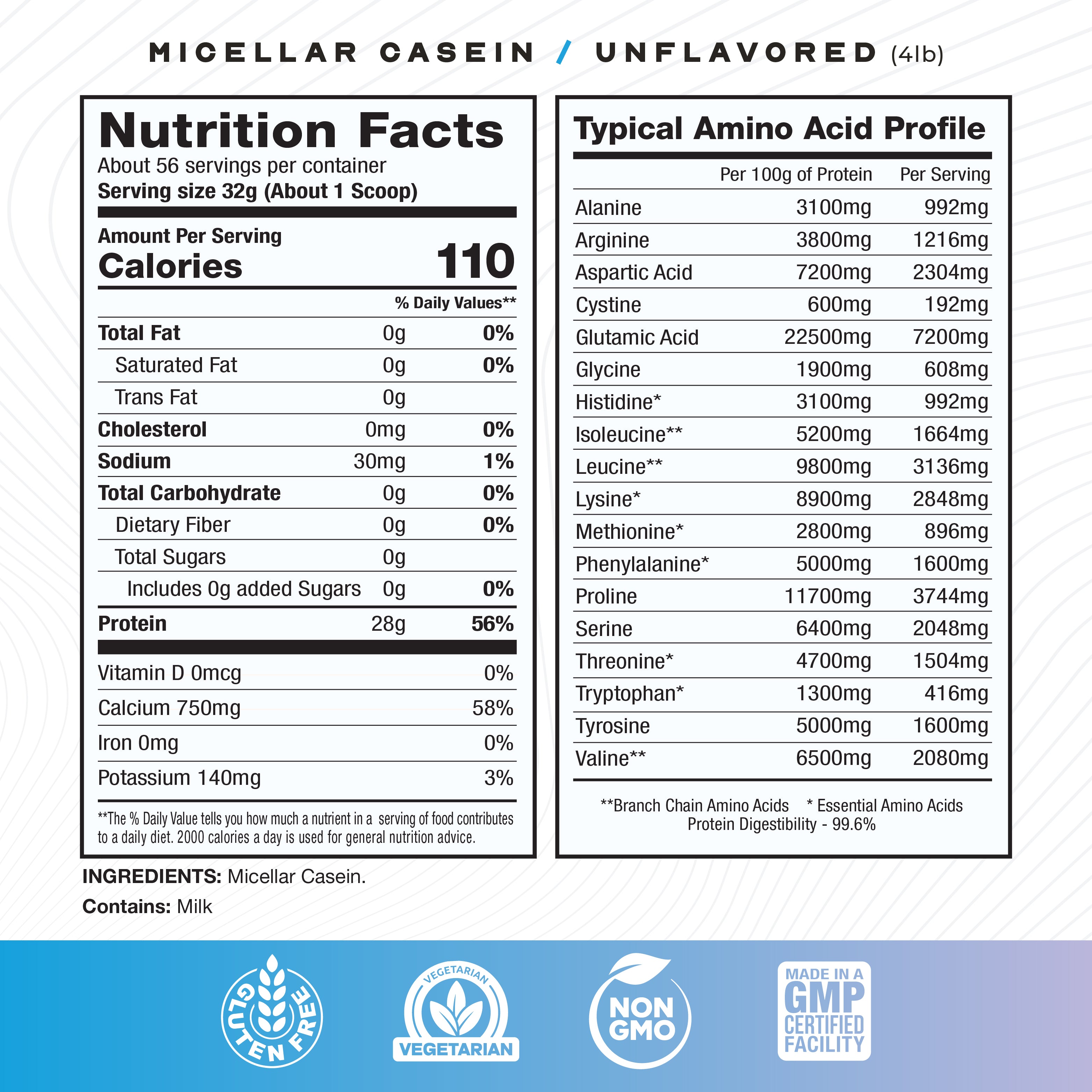 Micellar Casein Protein, All Natural Pasture Raised Hormone Free Soy Free