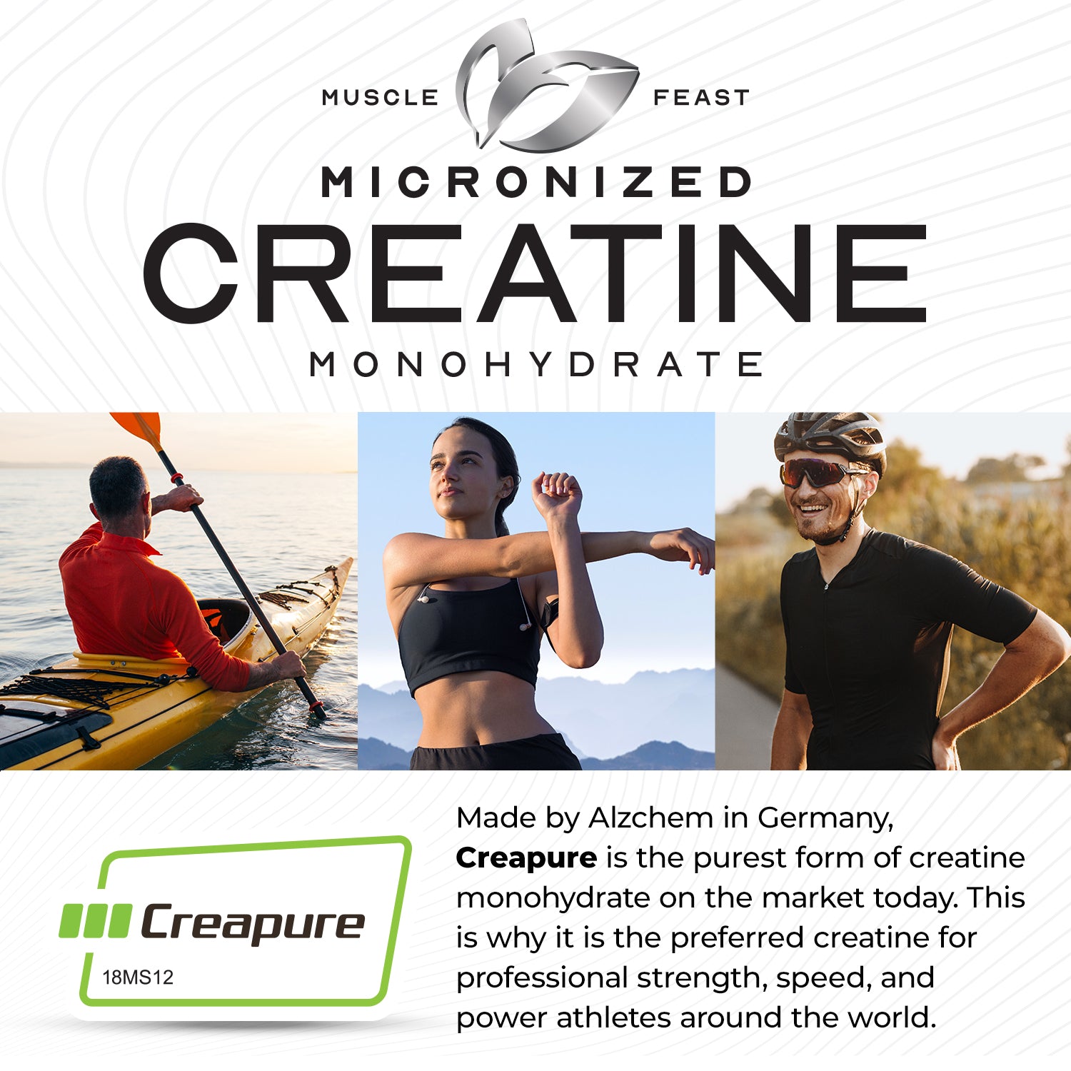 Creapure Micro - Micronized Creatine Monohydrate Powder | Premium Pre-Workout or Post-Workout | Easy to Mix, Gluten-Free, Safe and Pure