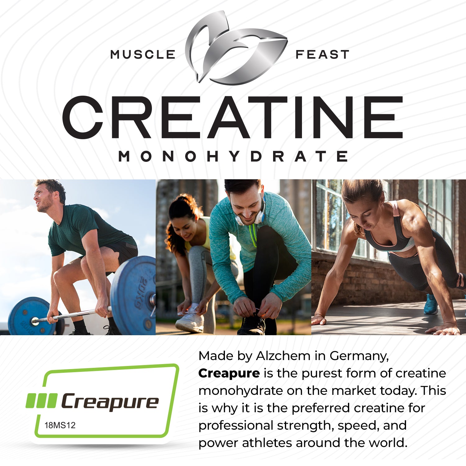 Creapure Creatine Monohydrate Powder, Vegan Keto Gluten-Free