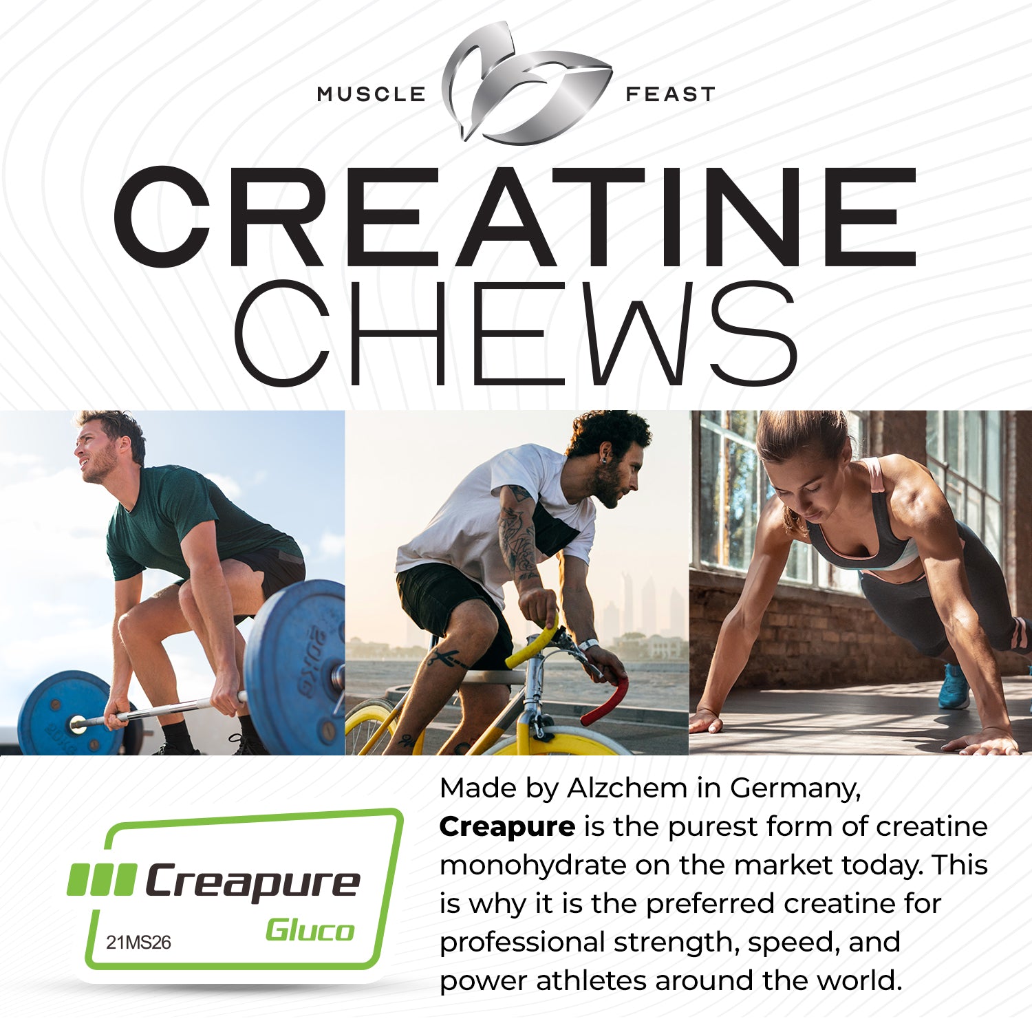 Vegan Creatine Monohydrate, Gluten-Free Creapure Chews, Lemon Lime