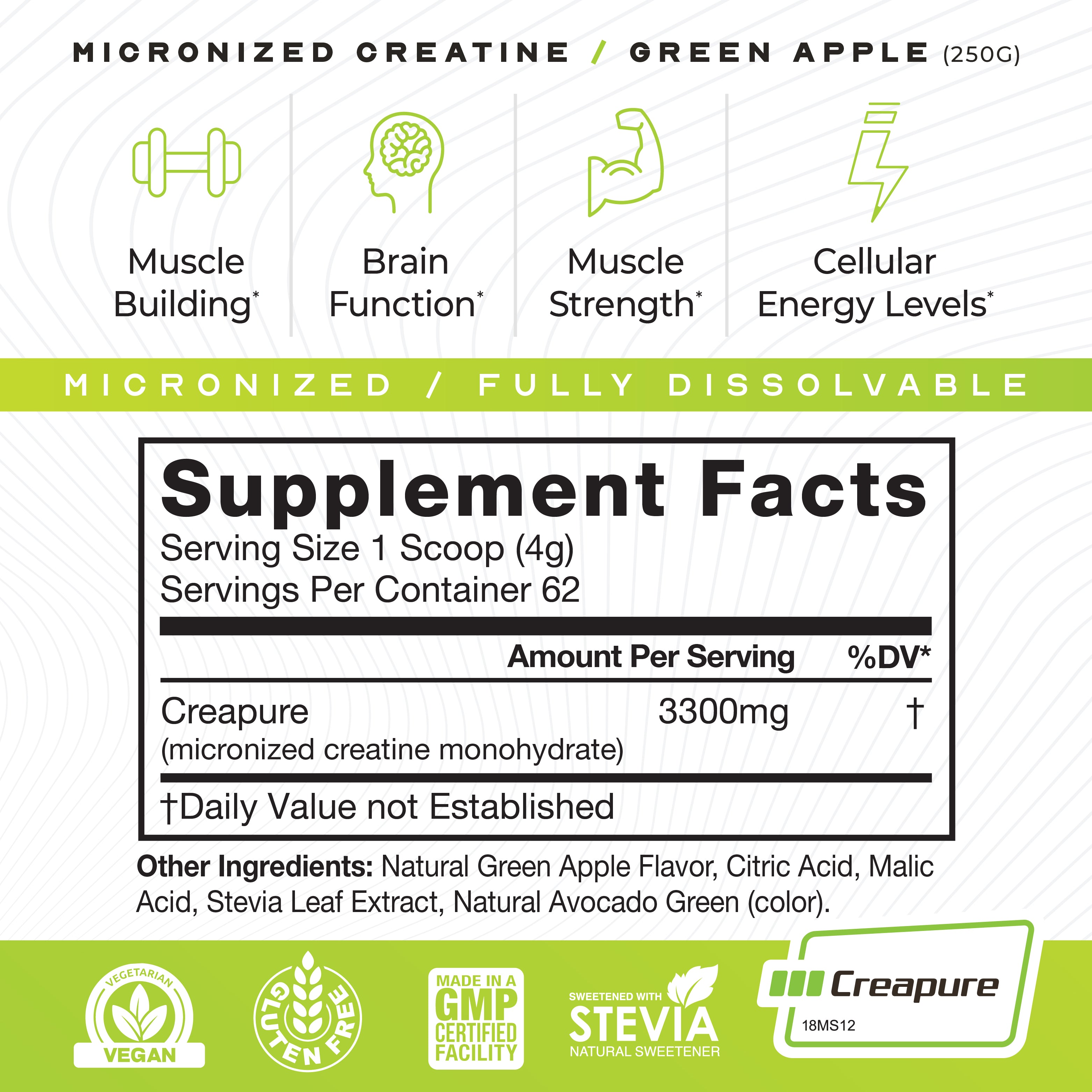 Creapure Micro - Micronized Creatine Monohydrate Powder | Premium Pre-Workout or Post-Workout | Easy to Mix, Gluten-Free, Safe and Pure