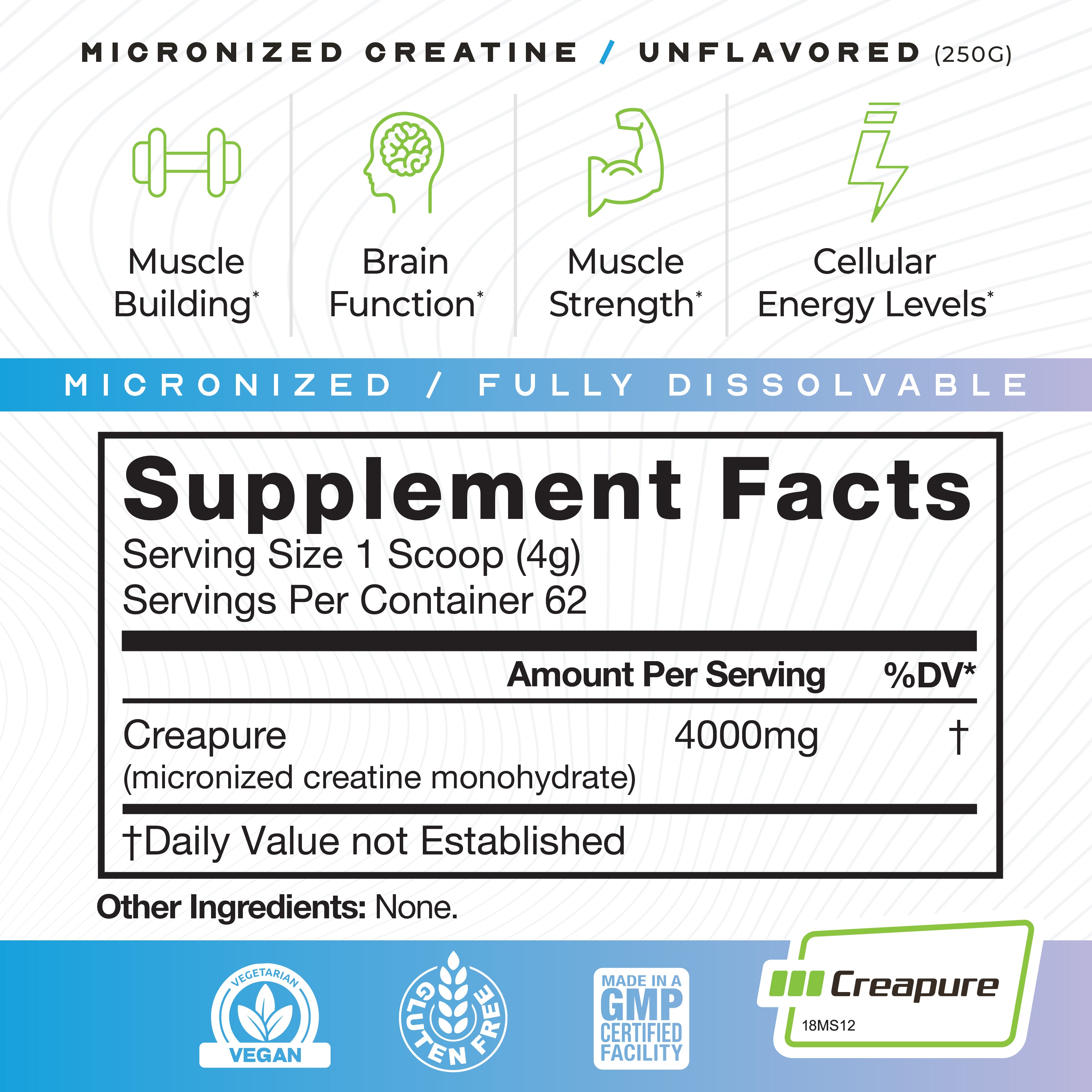 Creapure Micro - Micronized Creatine Monohydrate Powder | Premium Pre-Workout or Post-Workout | Easy to Mix, Gluten-Free, Safe and Pure