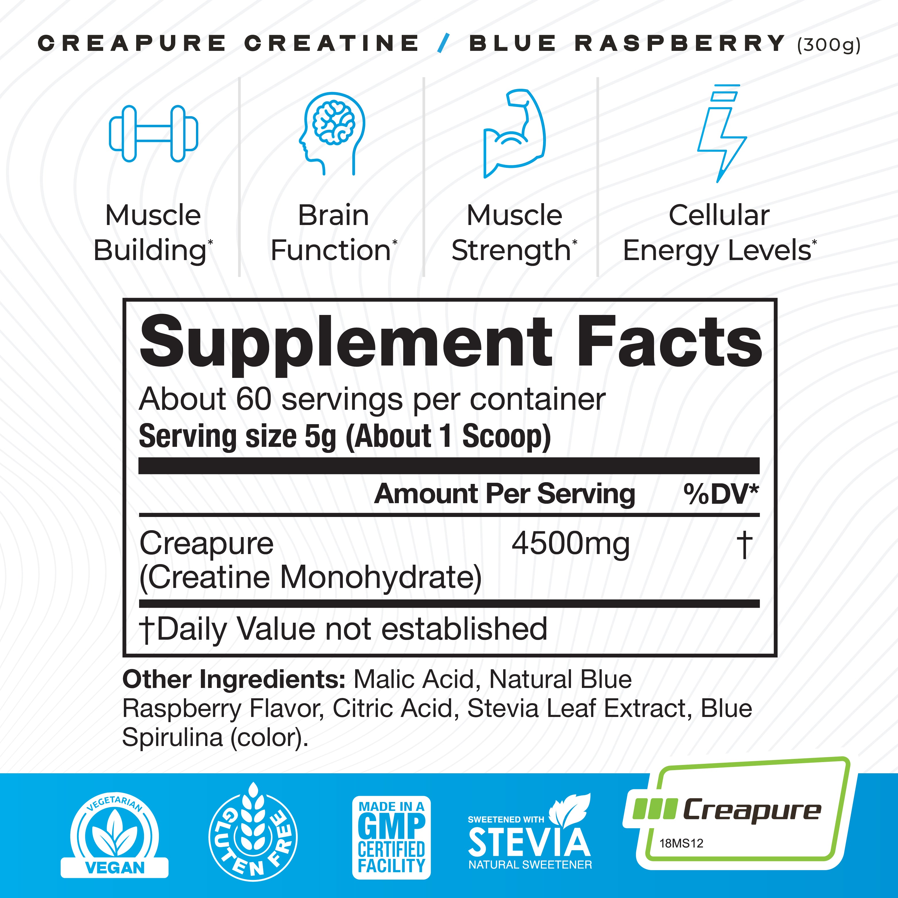 Creapure Creatine Monohydrate Powder, Vegan Keto Gluten-Free