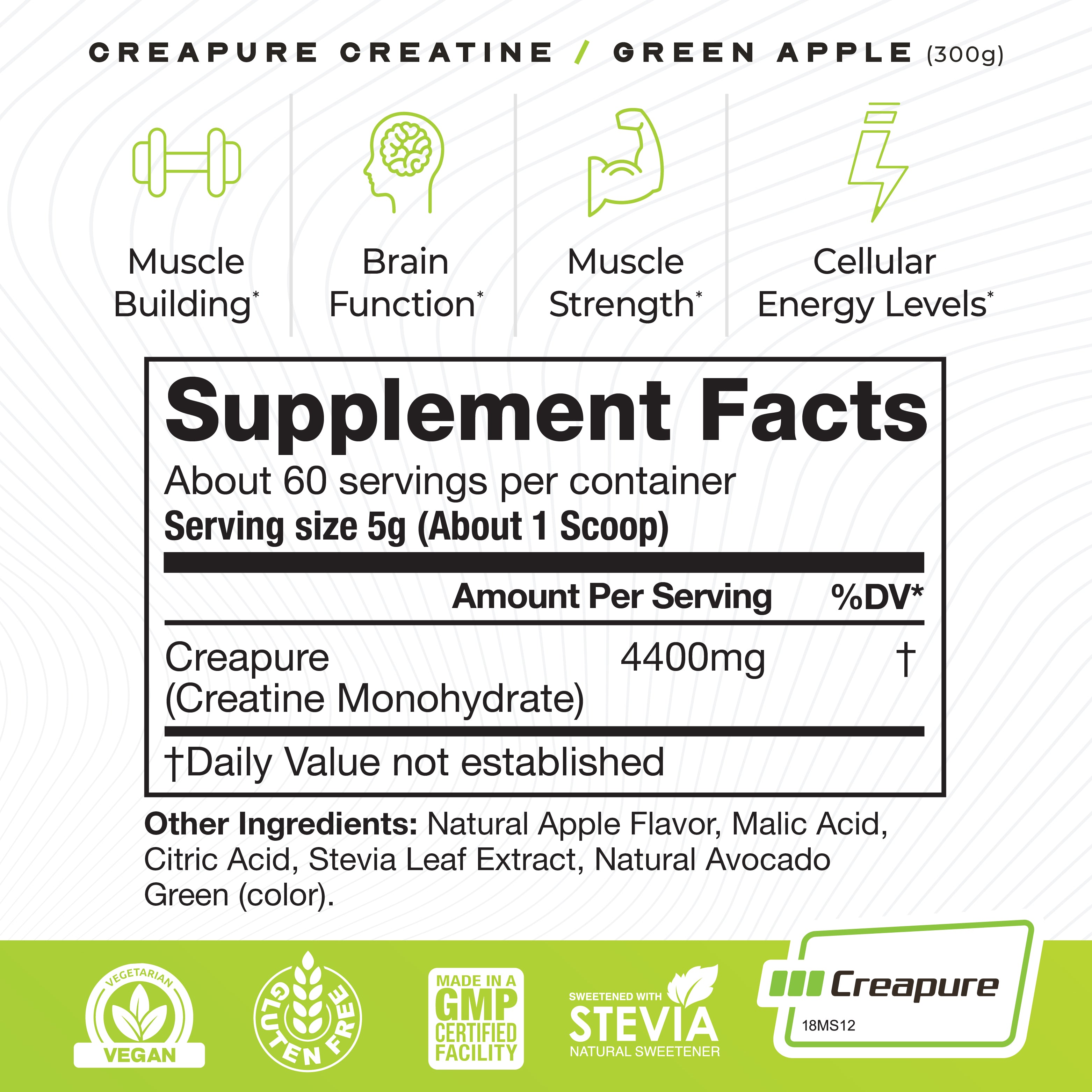 Creapure Creatine Monohydrate Powder, Vegan Keto Gluten-Free