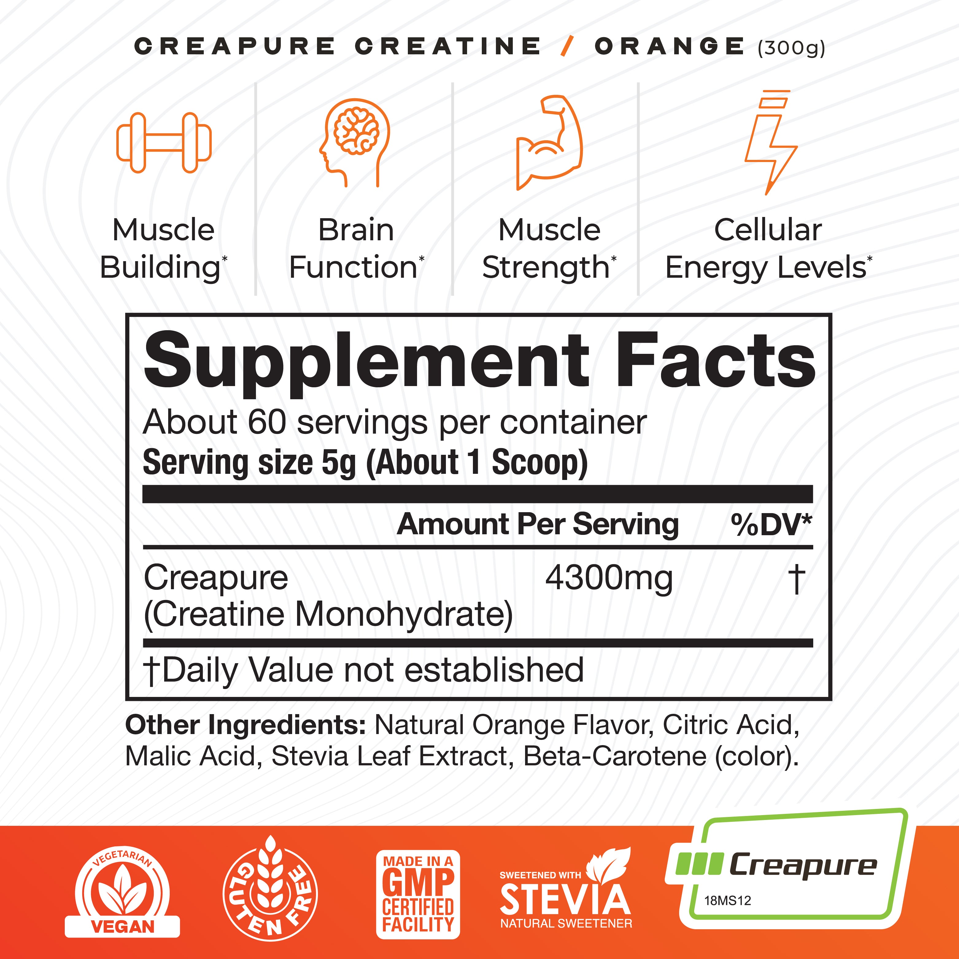 Creapure Creatine Monohydrate Powder, Vegan Keto Gluten-Free