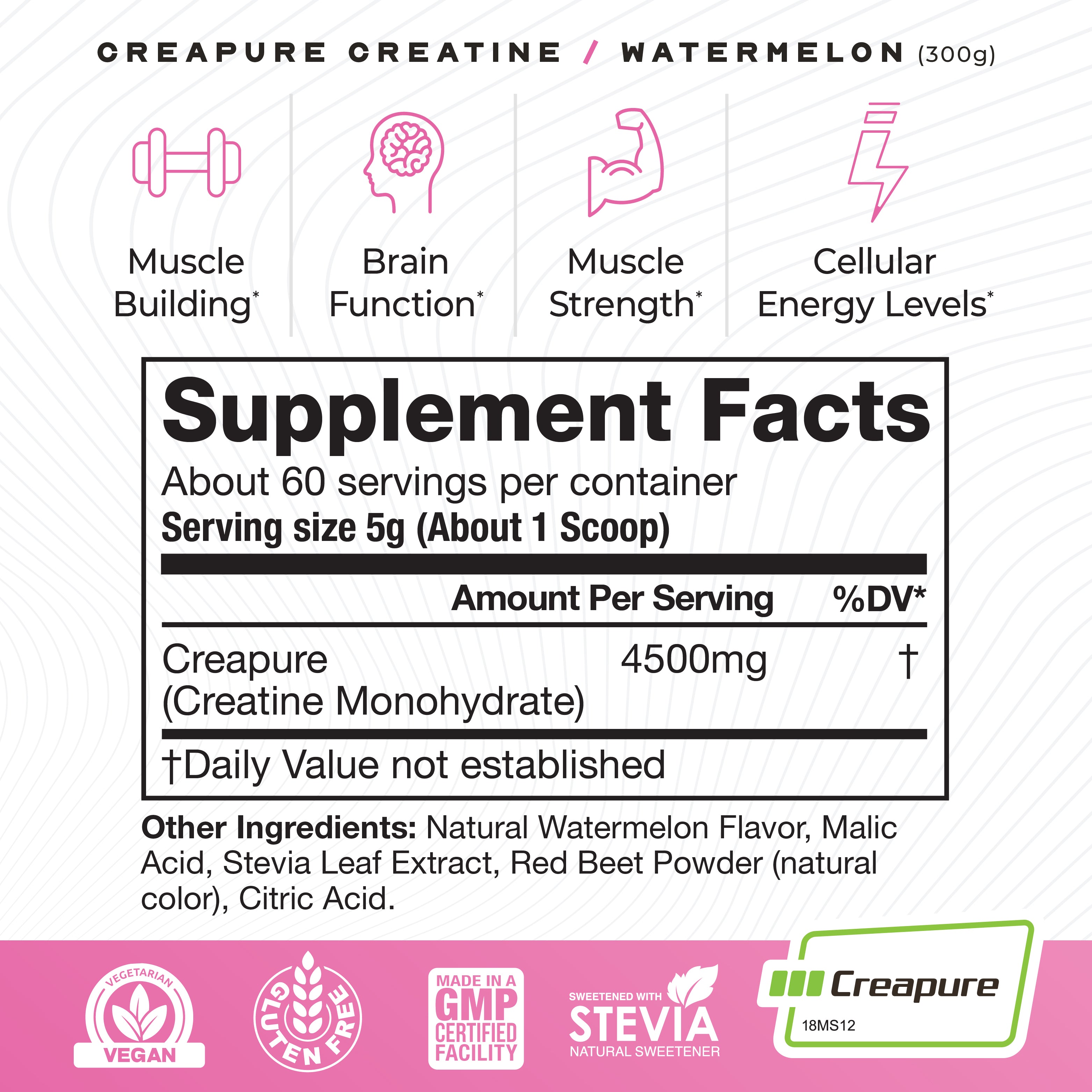 Creapure Creatine Monohydrate Powder, Vegan Keto Gluten-Free