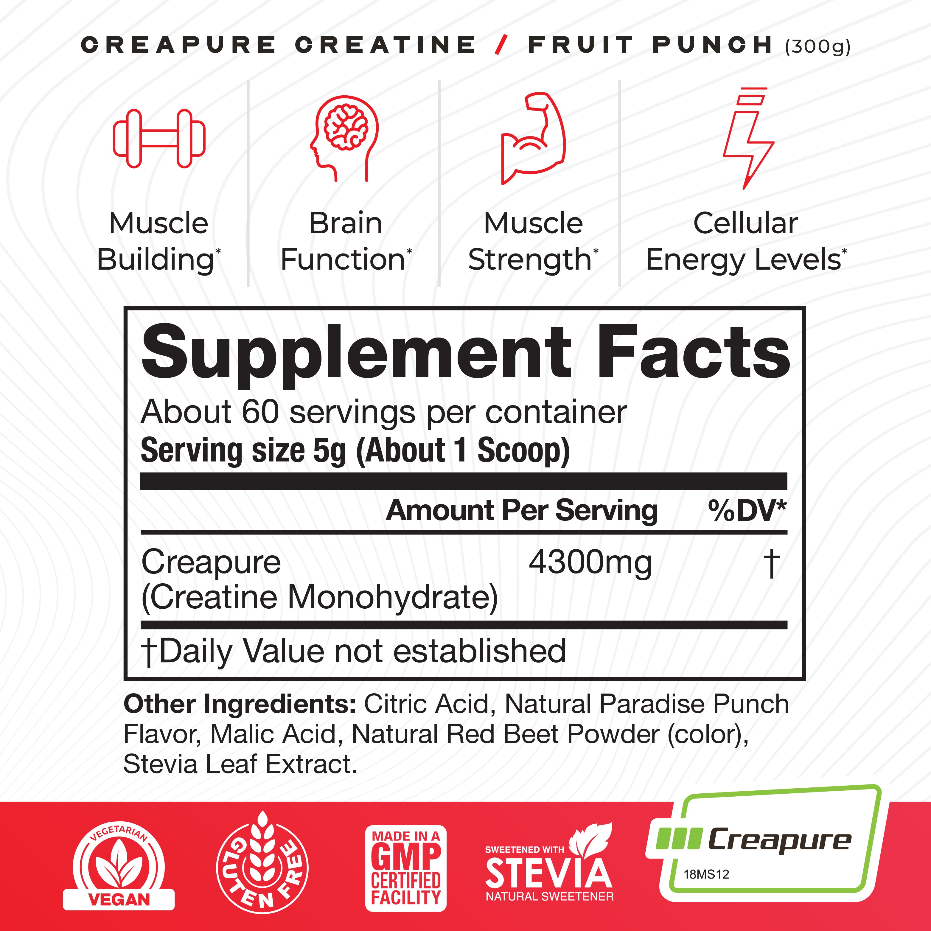 Creapure Creatine Monohydrate Powder, Vegan Keto Gluten-Free