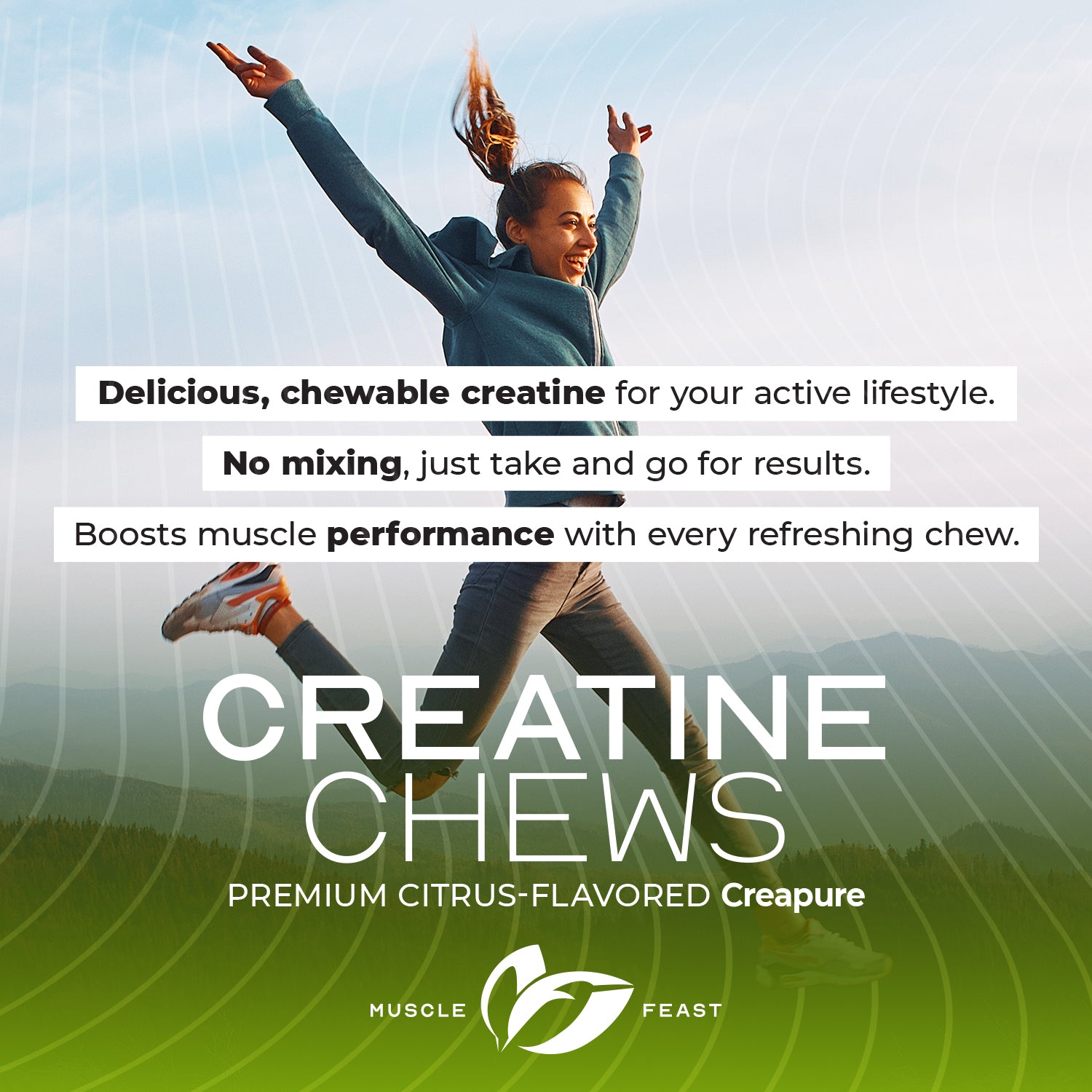 Vegan Creatine Monohydrate, Gluten-Free Creapure Chews, Lemon Lime