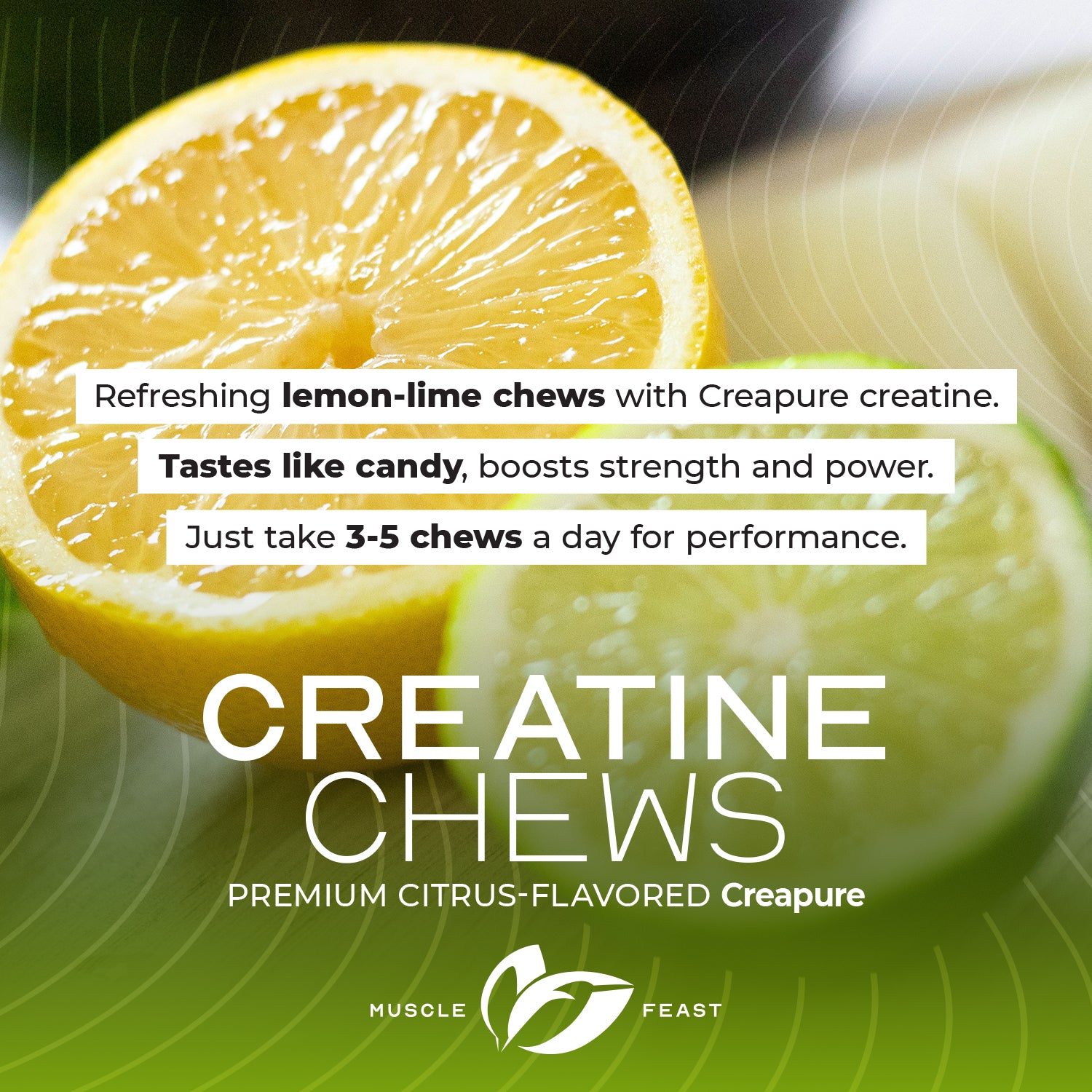 Vegan Creatine Monohydrate, Gluten-Free Creapure Chews, Lemon Lime