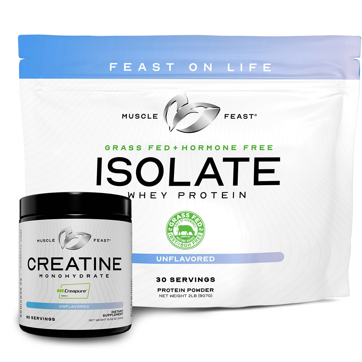 Isolate + Creatine Bundle: 1 Whey Protein Isolate (Unflavored, 2lb) + 1 Creatine Powder (Unflavored, 300g) | Premium Supplements, Vegetarian, Gluten Free