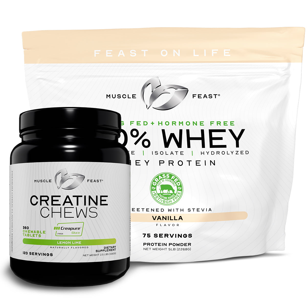 100% Whey + Creatine Candy Bundle: 1 100% Whey Protein (Vanilla, 5lb) + 1 Creatine Candy (Lemon Lime, 360) | Premium Supplements, Vegetarian, Gluten Free