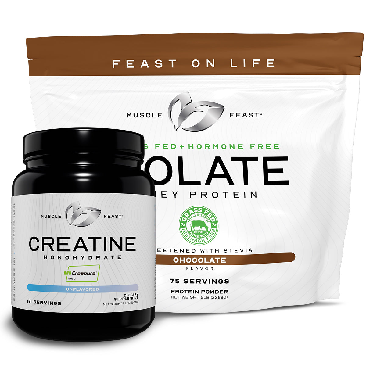 Creatine + Isolate Big Bundle: 1 Creatine Powder (Unflavored, 2lb) + 1 Whey Protein Isolate (Chocolate, 5lb) | Premium Supplements, Vegetarian, Gluten Free