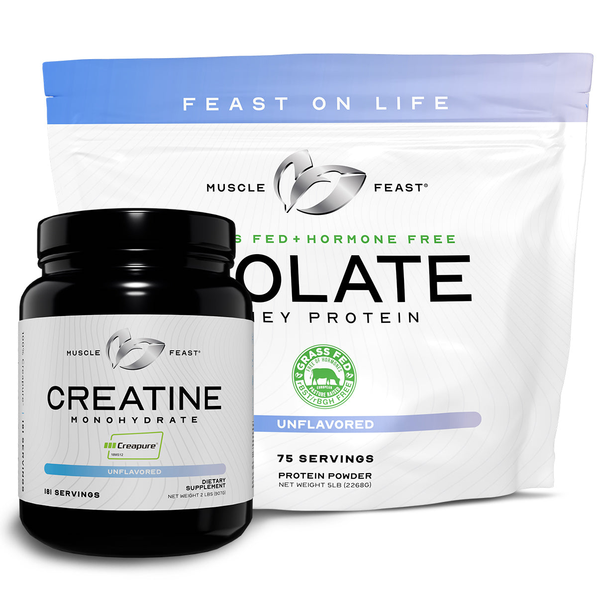 Creatine + Isolate Big Bundle Unflavored: 1 Creatine Powder (Unflavored, 2lb) + 1 Whey Protein Isolate (Unflavored, 5lb) | Premium Supplements, Vegetarian, Gluten Free