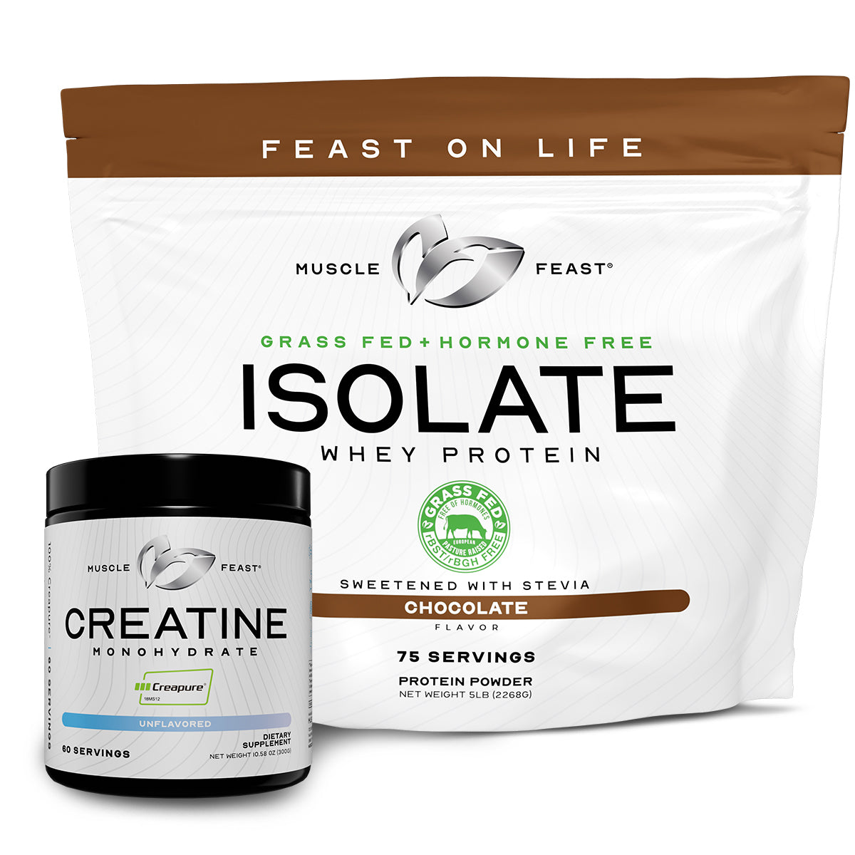 Creatine + Isolate Bundle: 1 Powder (Unflavored, 300g) + 1 Whey Protein Isolate (Chocolate, 5lb) | Premium Supplements, Vegetarian, Gluten Free