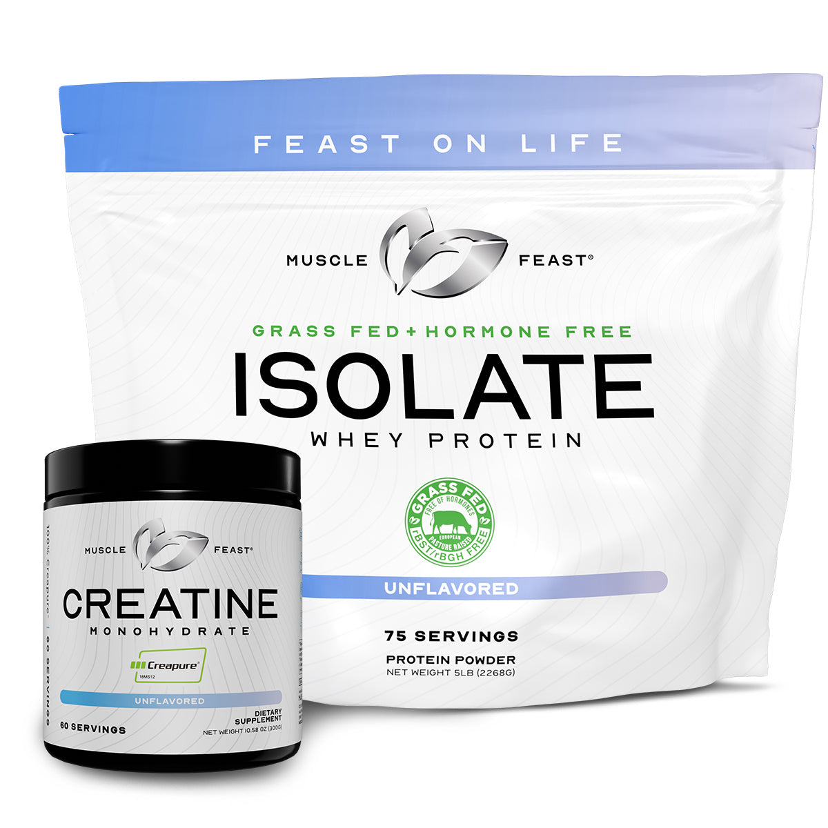 Creatine + Isolate Big Bundle: 1 Creatine Powder (Unflavored, 300g) + 1 Whey Protein Isolate (Unflavored, 5lb) | Premium Supplements, Vegetarian, Gluten Free