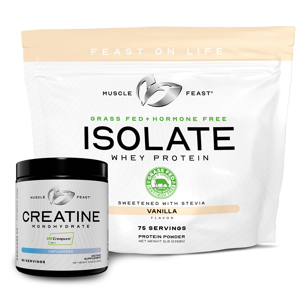 Creatine + Isolate Bundle: 1 Powder (Unflavored, 300g) + 1 Whey Protein Isolate (Vanilla, 5lb) | Premium Supplements, Vegetarian, Gluten Free