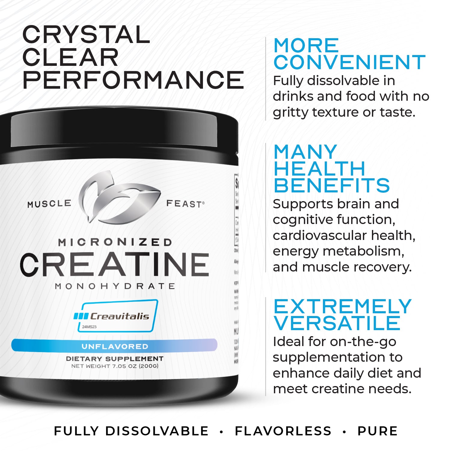 Creavitalis Creatine Micronized Monohydrate Powder Easy to Mix, Gluten-Free, 200g